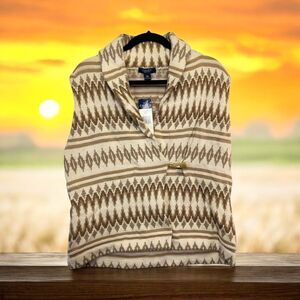 NWT VTG Ralph Lauren Chaps Womens Vest Size L Cotton Aztec cowboy beige pink